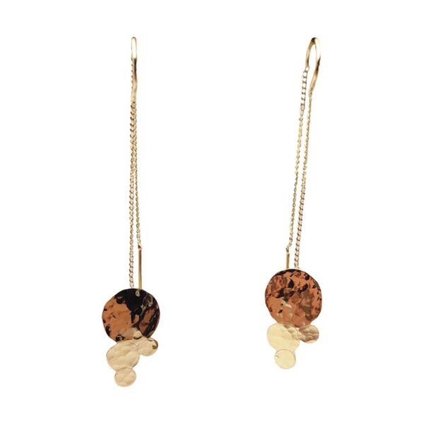 Boucles d'oreilles pendantes avec pendentifs de 4 ronds en or martelé