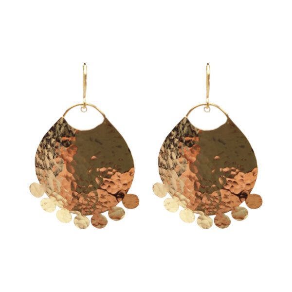 Boucles d'oreilles pendantes en or martelé avec petits pendentifs