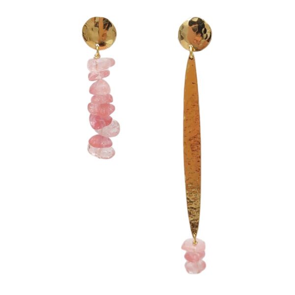 Boucles d'oreilles dépareillées quartz rose Porto Ercole